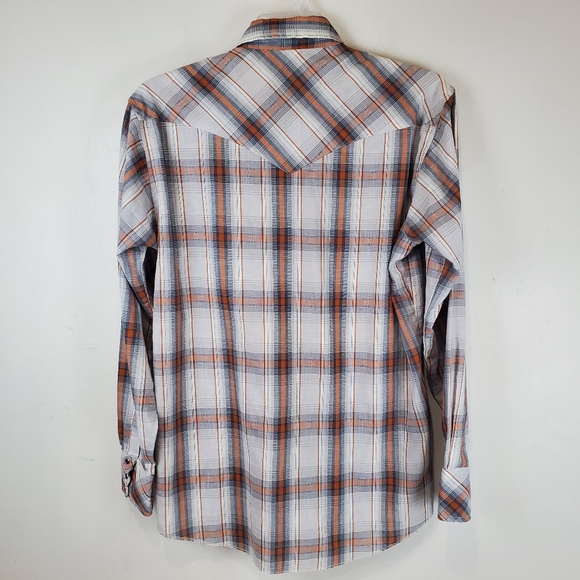 VTG 80s Champion Westerns Brown Plaid Western Pearl Snap Front Shirt Cowboy 16.5 - Picture 5 of 15